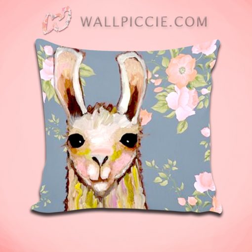 Cute Baby Llama Floral Pattern Decorative Pillow Cover