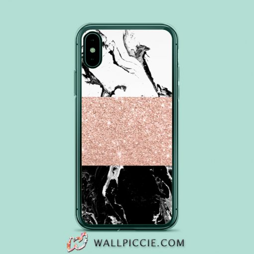 Minimal Black White Marble Rose Gold iPhone Xr Case